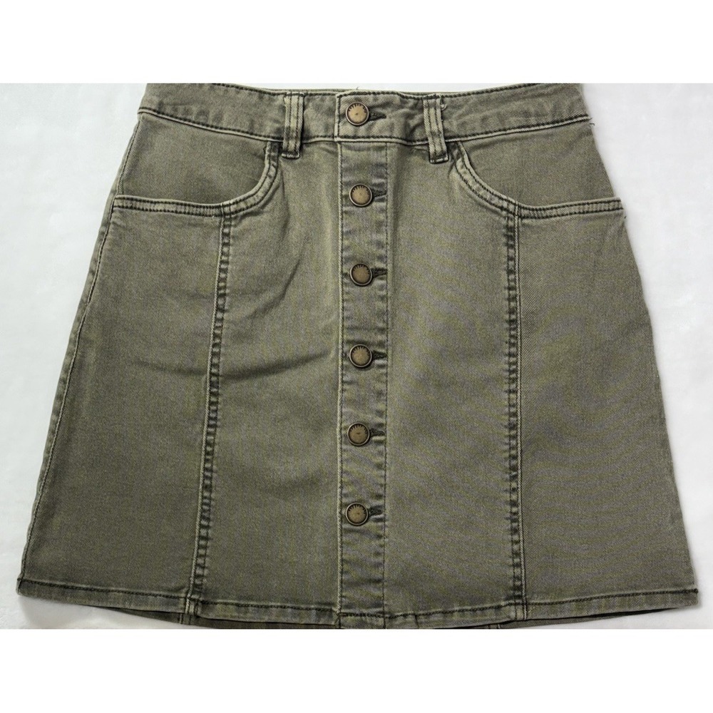 Copper Key Olive Green Button Front Denim Mini Skirt Women's Size S 0650